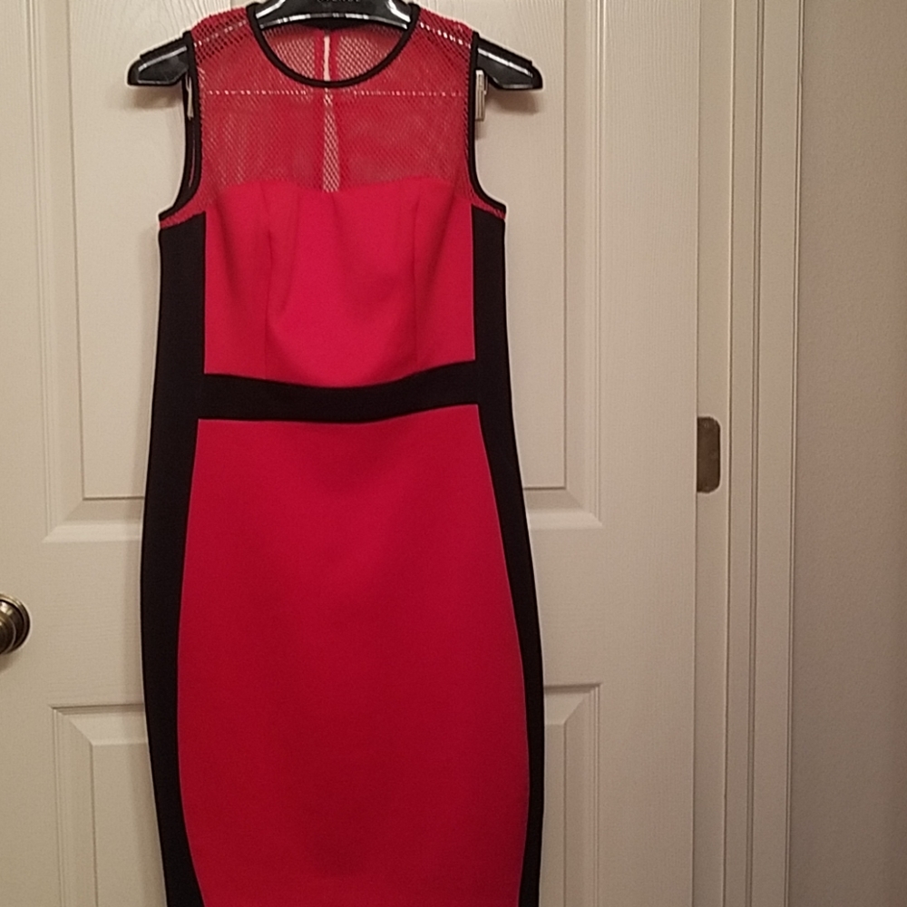 Bisou Bisou red/black mesh top scuba dress